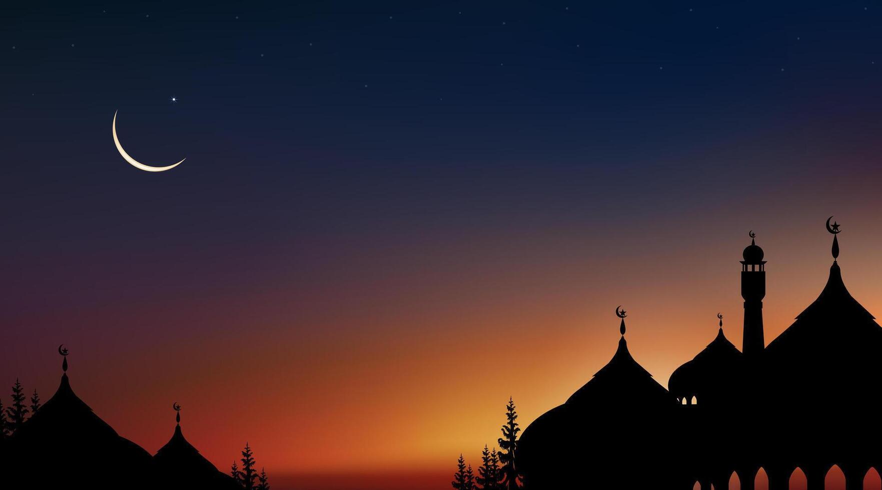 Islamic Background,Dome Mosques,Crescent Moon,Starry on Dark Blue Sky ...