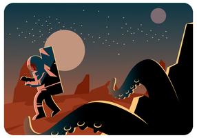 Astronaut And a Monster in Mars Vector