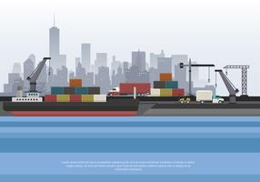 Harbour With Container And Boat Vector Illustration