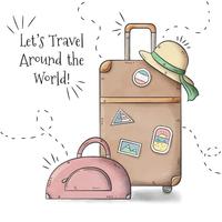 Travel Baggages With Woman Hat To Summer Season vector