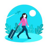 Solo Traveler Women With Suitcase Background vector