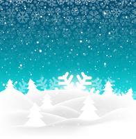 Elegant merry christmas tree with snowflake background vector