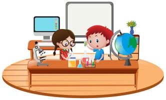 Two boy in science classroom vector