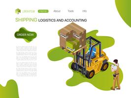 Sorting goods Industrial warehouse with a loader, cargo service. Shipping logistics accounting Product sorting technology. vector