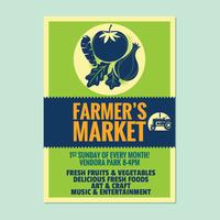 Farmer's Market Flyer Poster Invitation Template with Vegetables and Fruit Background vector