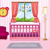 Bedroom scene with pink bed vector