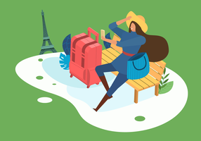 Fashionable Woman Traveling Vector Flat Illustration