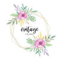 Watercolor floral frame with gold border vector