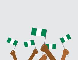 Vector illustration hands holding Nigeria flags isolated on background 