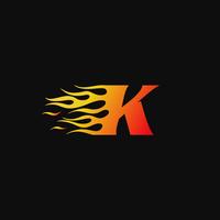 letter K Burning flame logo design template vector