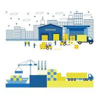 Flat Style Illustration of Cargo, Port, Equipment Shipping vector