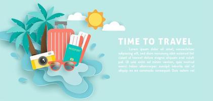 Banner with travel elements in water splash vector