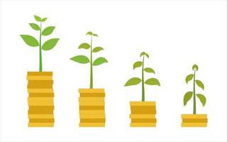 Plants growing out of stacks of coins vector