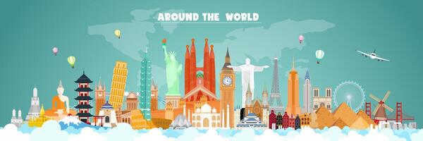 Travel Around the World Important Landmarks Poster vector