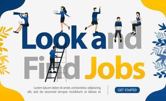 Promotion to find workers with the words Look and Find Jobs, concept vector ilustration. can use for landing page, template, ui, web, mobile, poster, banner, flyer, background, website, advertisement