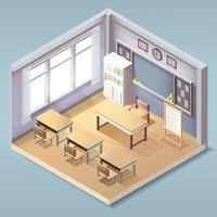 isometric lovely empty classroom interior, school or college class vector