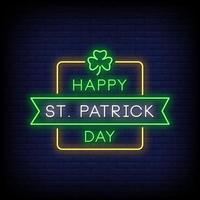 Happy St. Patrick Day Neon Signs Style Text Vector