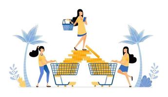 Overspending on shopping concept vector