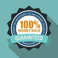 100 Money Back Quality Label Sign in Flat Modern Design with Long Shadow vector