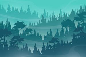 Vector illustration Nature scene of hills coniferous wood