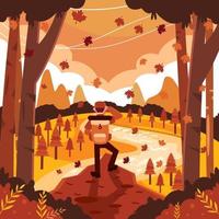 Hiking with Amazing Autumn View vector