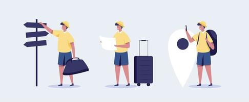 Young man traveling concept illustration. vector