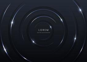 Abstract modern black circles background with silver glowing and lighting luxury style. vector