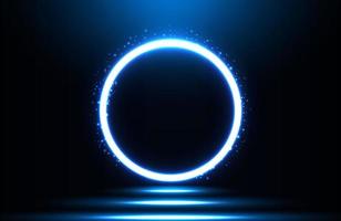 Circle neon light effect on dark background, futuristic techno concept vector