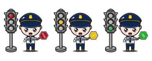 police with signs and traffic lights collection vector