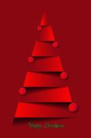 Paper christmas tree and christmas balls. Vector new year card in paper cut style, red background