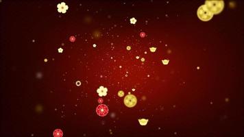 Happy Chinese New Year.Digital particles background with chinese ornament, cherry blossom flowers. Chinese coins , gold ingot for good luck, lucrative and prosperity. video