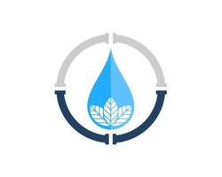 Circular water pipe with water drop and leaf technology vector