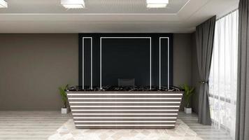 3D Rendering Modern Wooden Reception Room or Front Desk Mockup photo