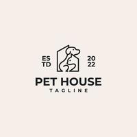 Line art pet house dog and cat logo vector design illustration