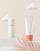 A mock up of couple realistic White blank cosmetic tube isolated on bright background, 3d rendering , 3D illustration photo