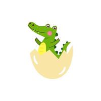 Happy little crocodile hatching from the egg. Cute vector illustration