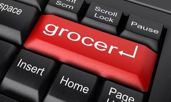 grocer word on red keyboard button photo