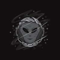 alien astronaut head illustration black and white vector