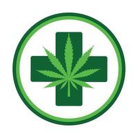 Cannabis leaf in a green circle with a medical cross vector