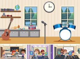 Set of student in the classroom scene vector