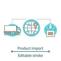 Transportation concept icon. Cargo shipping idea thin line illustration. Import, export. Logistics and distribution. Delivery service. Vector isolated outline drawing. Editable stroke