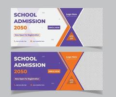 Kids School admission web banner and social media post banner template design vector