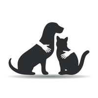 silhouette of a dog and cat hug their hands vector