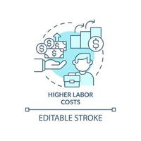 Higher labor costs turquoise concept icon. Worker benefits. Macro economy trends abstract idea thin line illustration. Isolated outline drawing. Editable stroke. vector