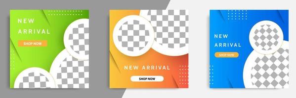 Three set of sale square banner. Abstract gradient modern geometric design style template. Suitable for advertising and promotion in social media post,blog, web. vector