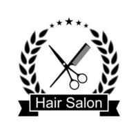 Barber shop logo design emblem. Hairdressing salon signboard vector