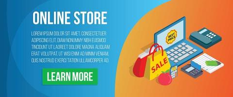 Online store concept banner, isometric style vector