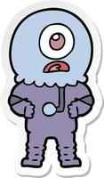 sticker of a cartoon cyclops alien spaceman vector