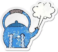 distressed sticker of a cartoon boiling kettle vector