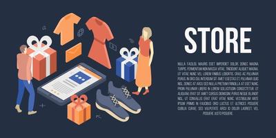 Shop store concept banner, isometric style vector